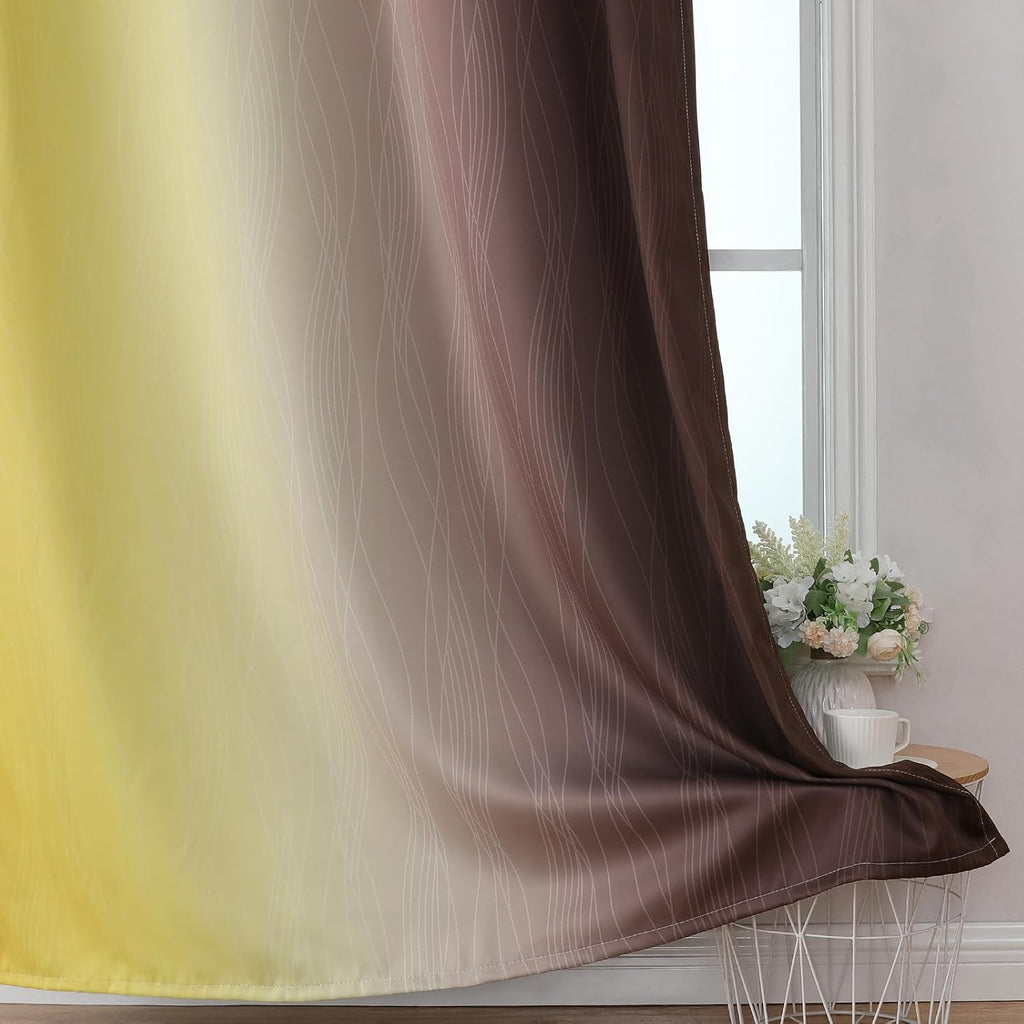 Estelartextiler Estelar Textiler Brown and Yellow Gradient Blackout Curtains for Bedroom, Thermal Insulated Ombre Blackout Drapes, Full Lig…