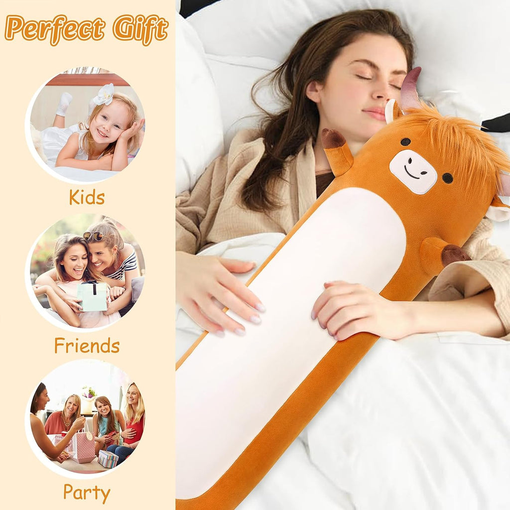 Large Highland Cow Stuffed Animal,33.5” Long Highland Cow Plush, Cute Plushies Animal Body Pillow, Kawaii Plush Toys Animals Gift, Sleeping…