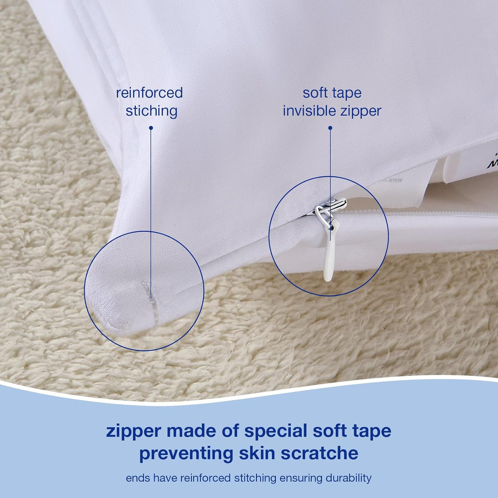 Stnomyhome Cotton Pillow Protectors with Zipper Durable Soft Breathable Pillow Cover Queen Size 2 Pack 2 Pack Cotton White