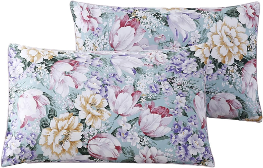 Winlife 100% Cotton Pillowcases Queen Size Garden Floral Printed Pillow Cases Set of 2 Soft and Breathable Cooling Pillow Case (Queen 20x30…