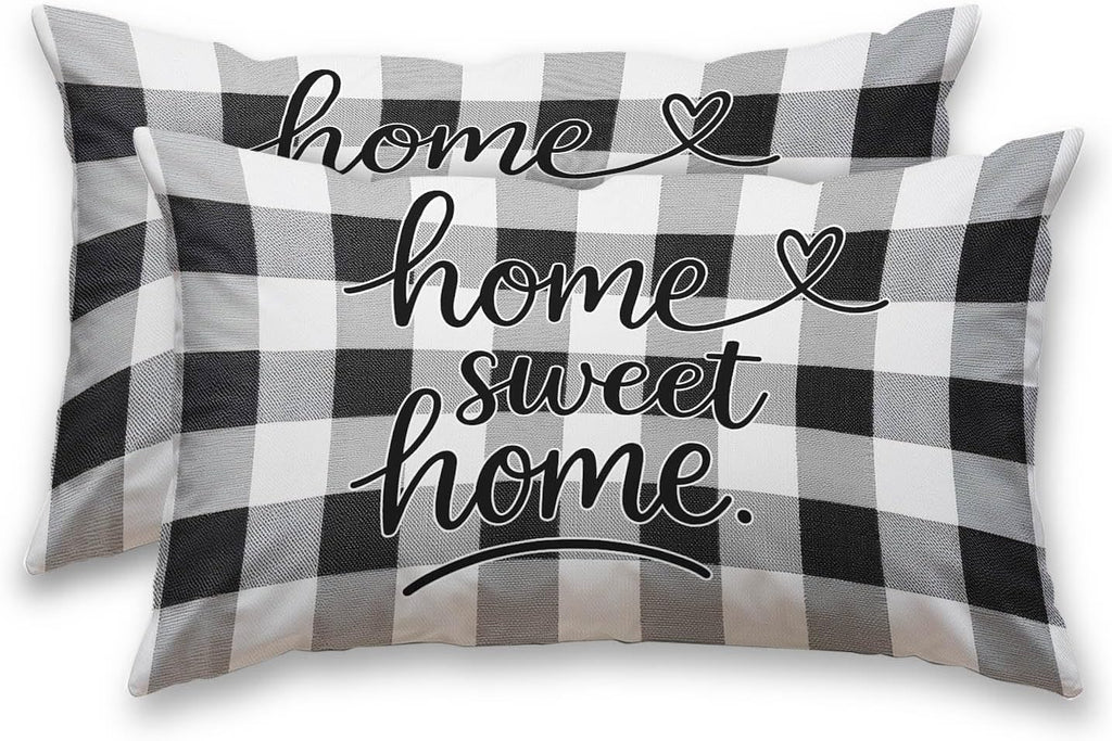 HOMETITUTE Black White Plaid Pillow Covers Decorative Pack of 2 Satin 12x20 Inch Lumbar Throw Pillow Cases for Sofa Couch Living Room…