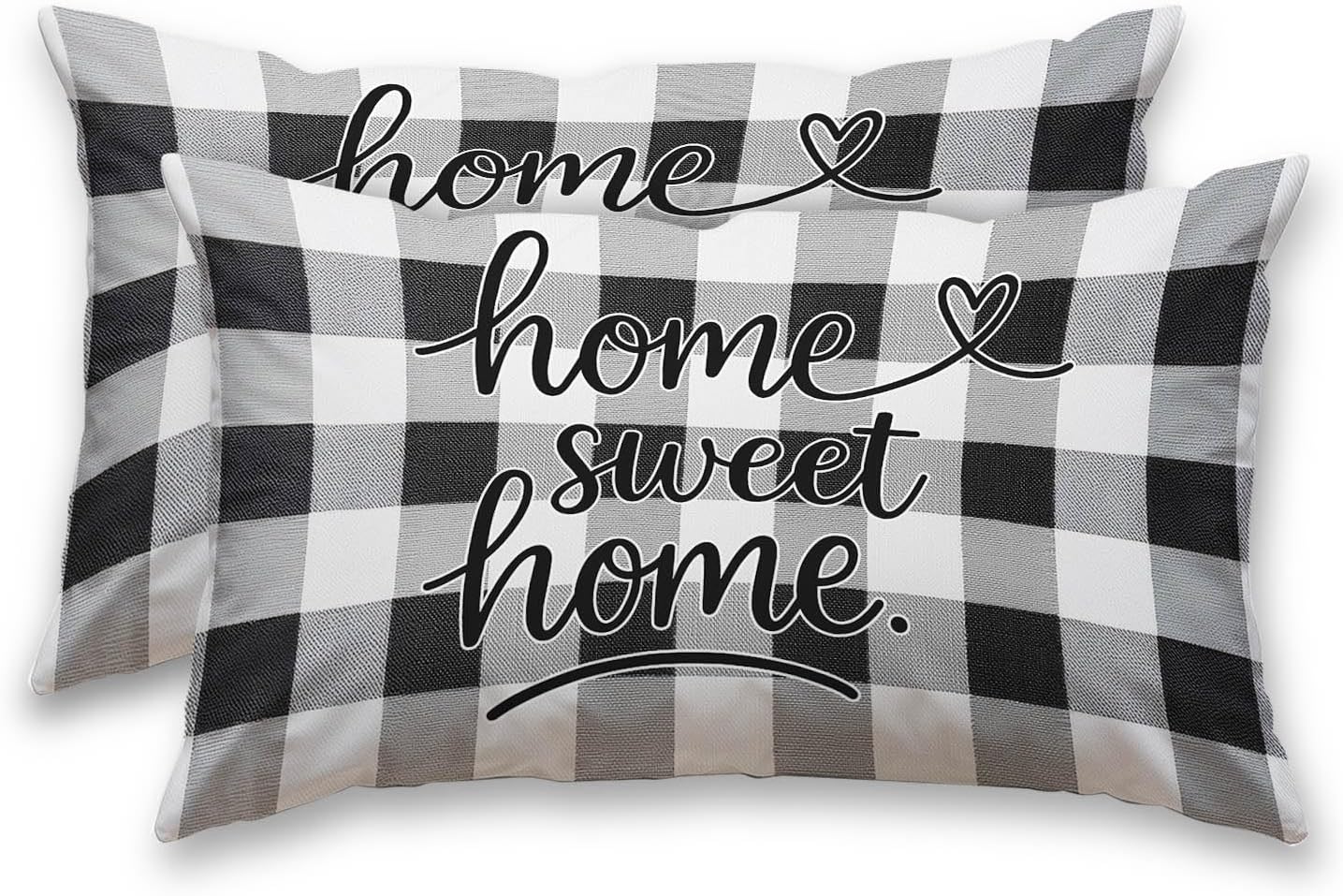 HOMETITUTE Black White Plaid Pillow Covers Decorative Pack of 2 Satin 12x20 Inch Lumbar Throw Pillow Cases for Sofa Couch Living Room…