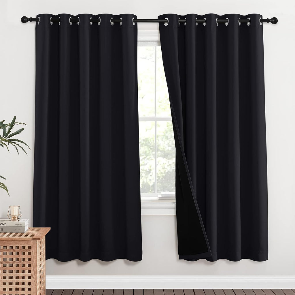 Nicetown 100% Blackout Window Curtain Panels, Full Light Blocking Drapes with Black Liner for Nursery, 72 inches Drop Thermal Bedroom Drape…