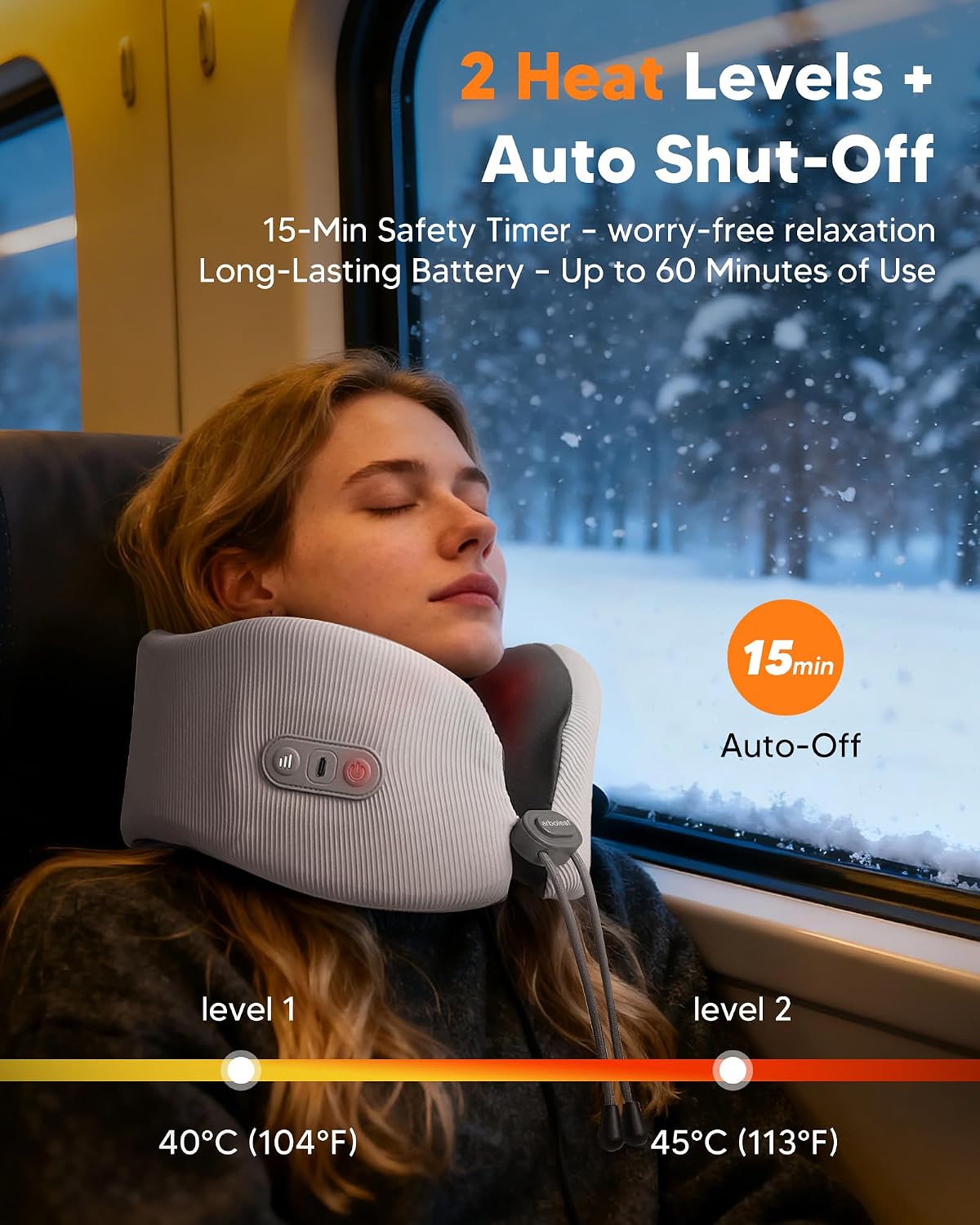 arboleaf Heated Neck Pillow for Travel, Memory Foam Airplane Pillow with Graphene Zoned Heating, USB-C Rechargeable, 360° Support — Comfort…