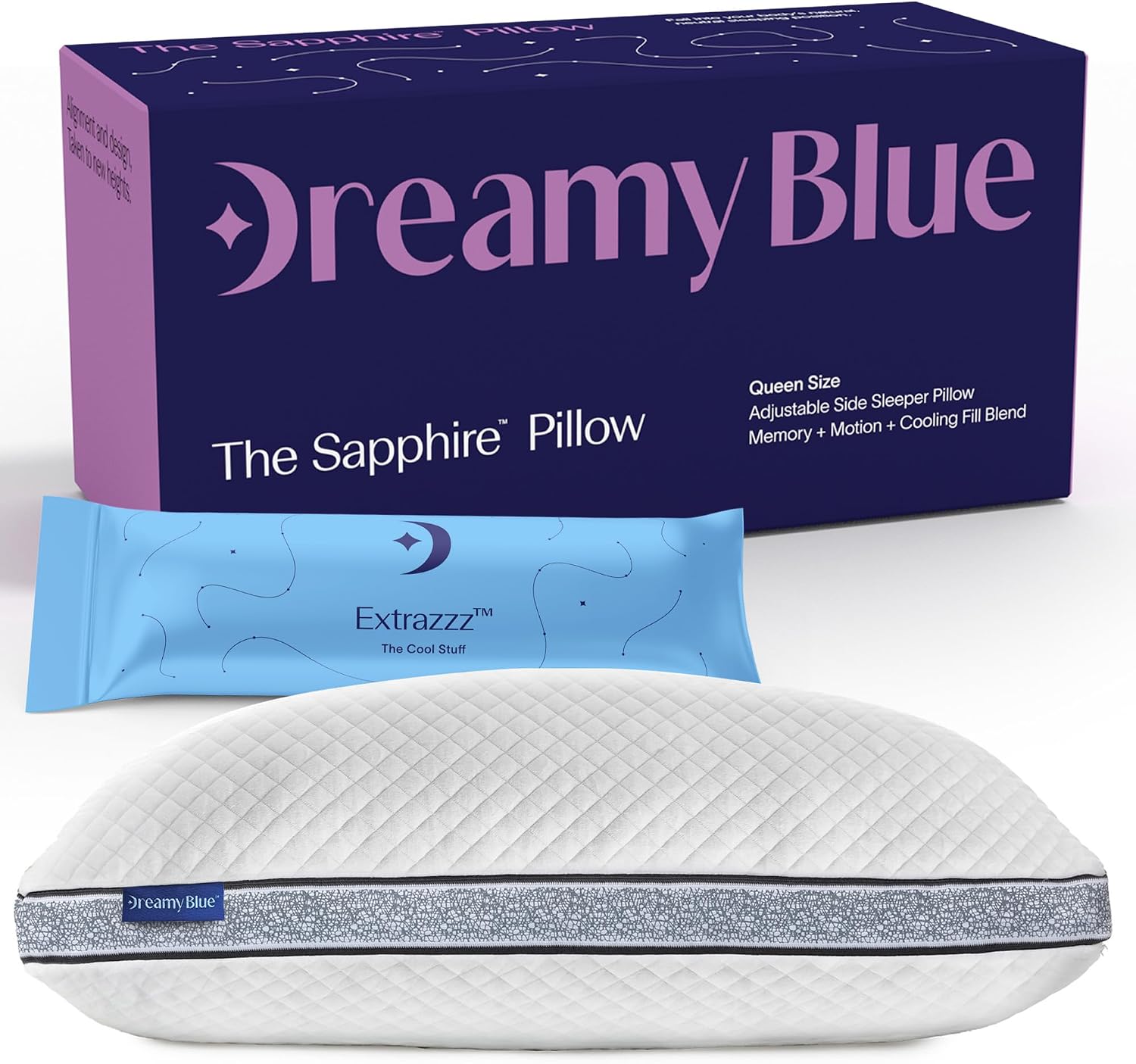 DreamyBlue Gusseted Sapphire Pillow • Adjustable Loft, Luxury Cover, Shredded Memory Foam Fill w/Airflow Beads •Ideal for Wide Shoulders •N…