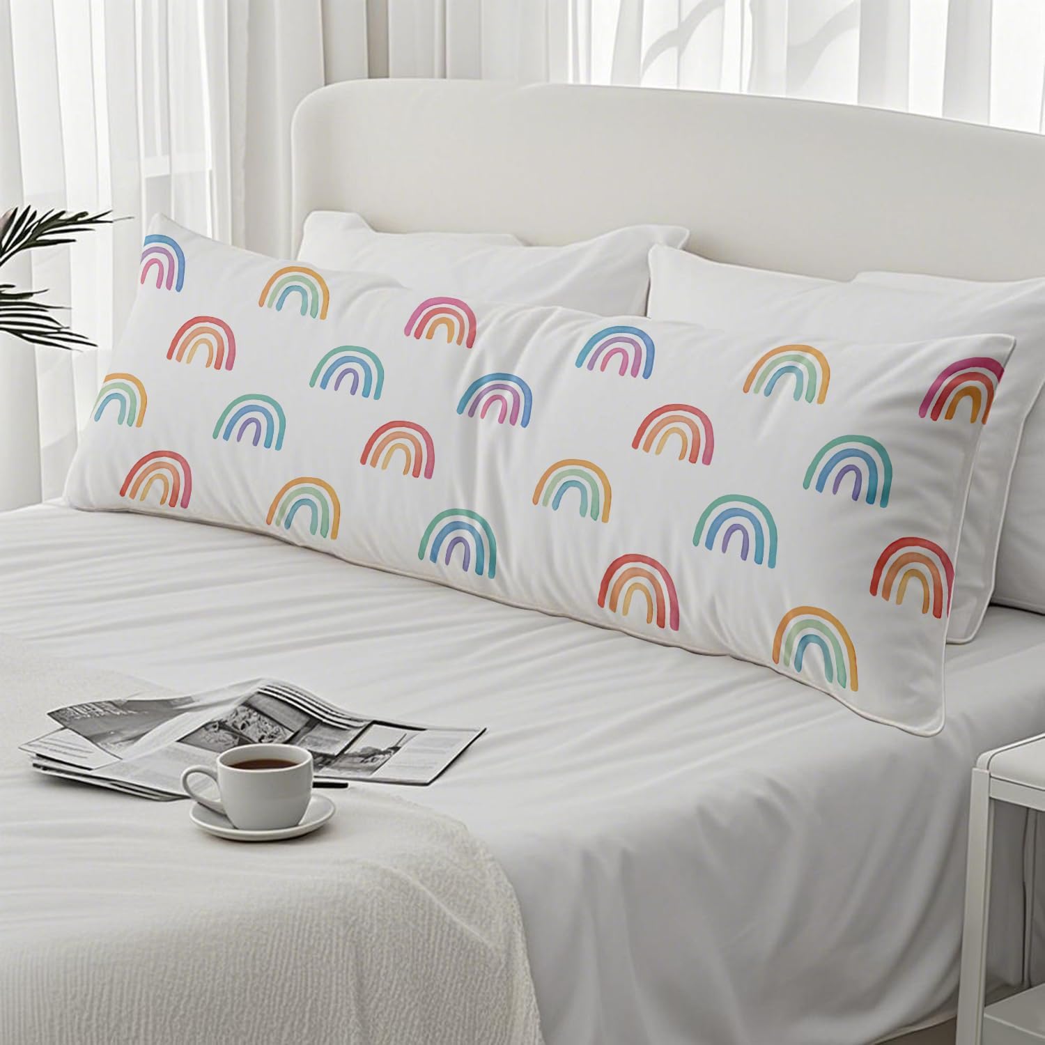 Boho Pastel Rainbow 20x54 Body Pillow Cover, Girl Nursery Decor, Boho Watercolor Rainbow Decorative Long Body Pillow Cases for Kids Girls…