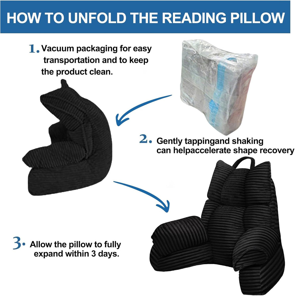 RRPAHWTV Reading Pillow for Bed with High Arm Rests, Back Support Pillow for Sitting Up in Bed with Shredded Memory Foam for Reading, TV…