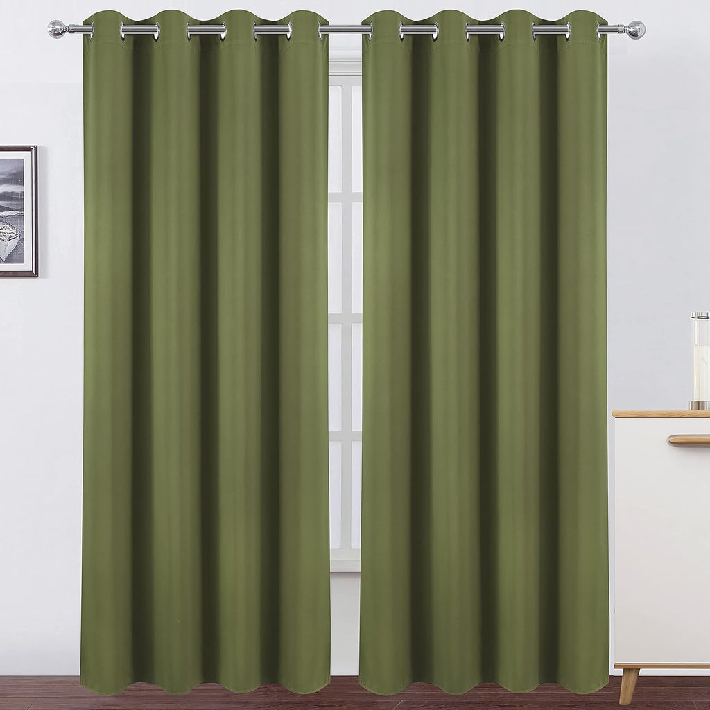 Lemomo Olive Green Blackout Curtains/52 x 84 Inch Long/Set of 2 Curtain Panels/Thermal Insulated Room Darkening Curtains for Bedroom 84 Inc…