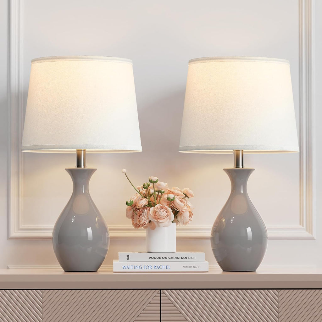 PARTPHONER Table Lamp Set of 2, Modern Ceramic Bedside Lamps for Night Stands, Classic Small Lamp Nightstand Lamp for Bedroom Living Room…