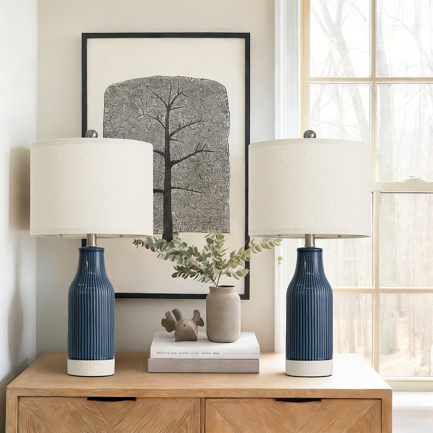 23.75" Modern Ceramic Table Lamps Set of 2, Stylish Bedside Lamps for Bedroom, Gorgeous Lamps for Nightstand, Lamps for Living Room…