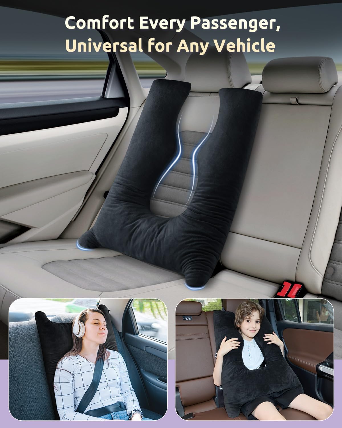 Car Pillow for Kids Travel Pillow with Adjustable Strap, Kids Floor Pillows Cushions for Adults and Children to Support Head and Body…