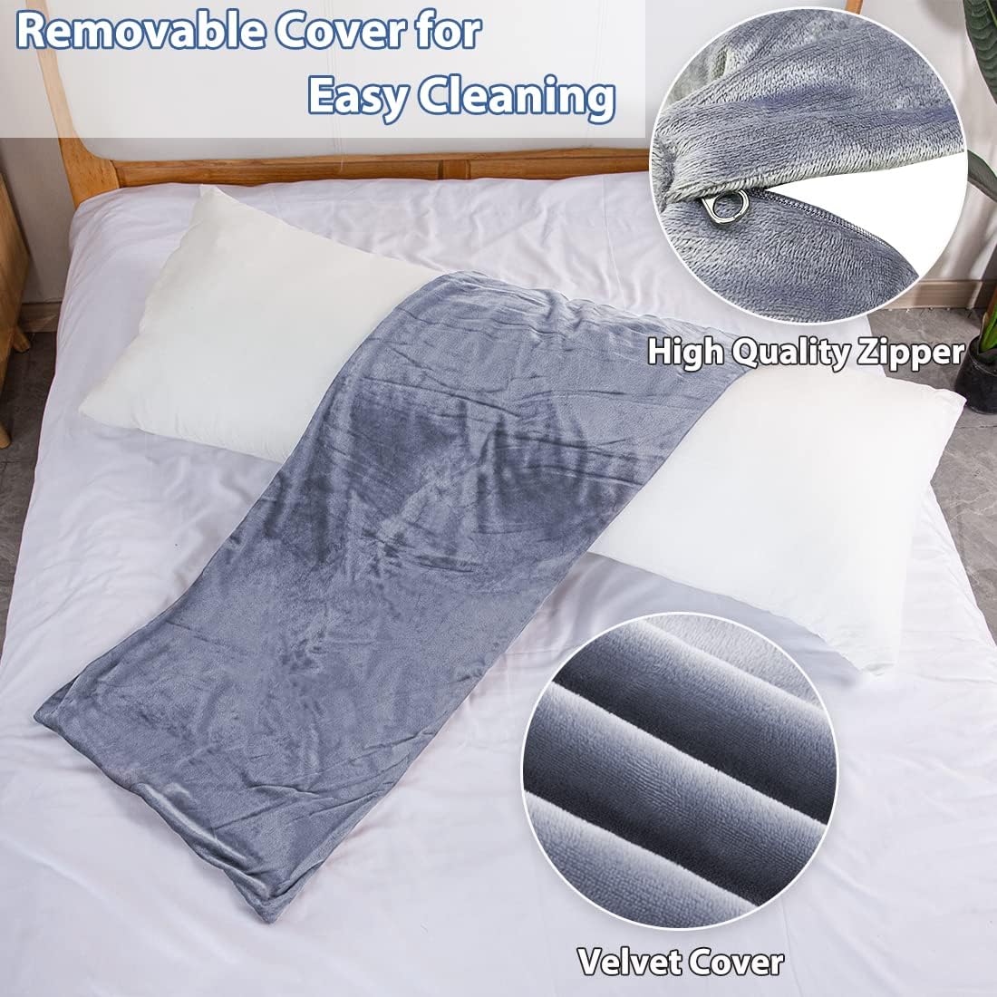 1 MIDDLE ONE Full Body Pillow for Adults, Long Sleeping, Big Pillows Bed, Firm Large with Velvet Cover, 20x54 Inches (Dark Grey)