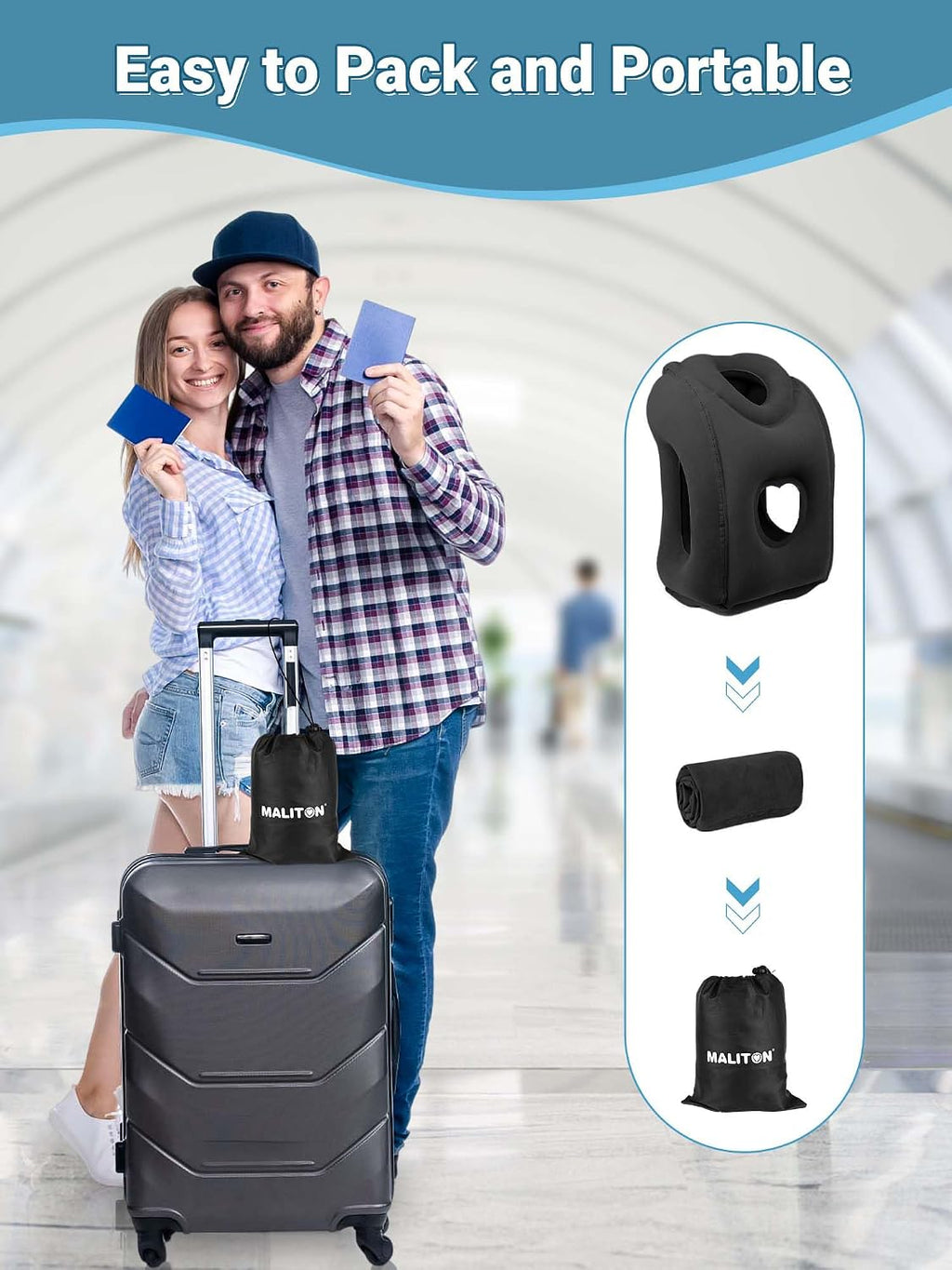 Maliton Inflatable Travel Pillow for Airplane Comfortable Sleeping to Relieve Neck and Shoulder Pain, Support Head Inflatable Pillow for…