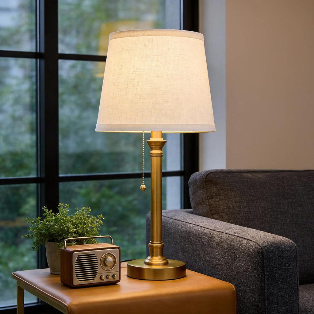 Oneach 19.5" Gold Table Lamp Set of 2, Small Bedside Table Lamps with USB A+C Charging Ports, Pull Chain Switch, Brass Modern Nightstand…
