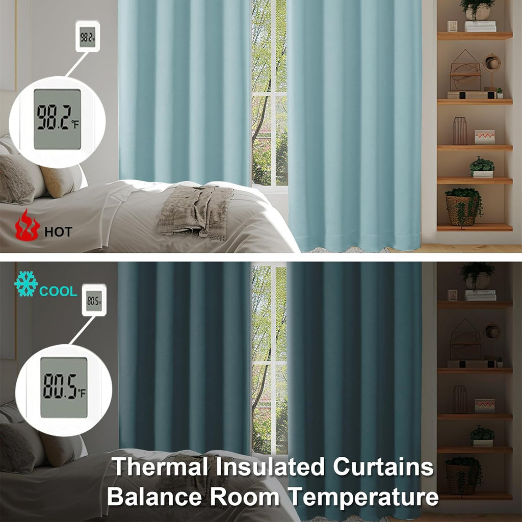 Simplebrand Aqua Blackout Curtains for Bedroom 96 Inches Long 2 Panels, Solid Thermal Insulated, Energy Saving Living Room Window Treatment…