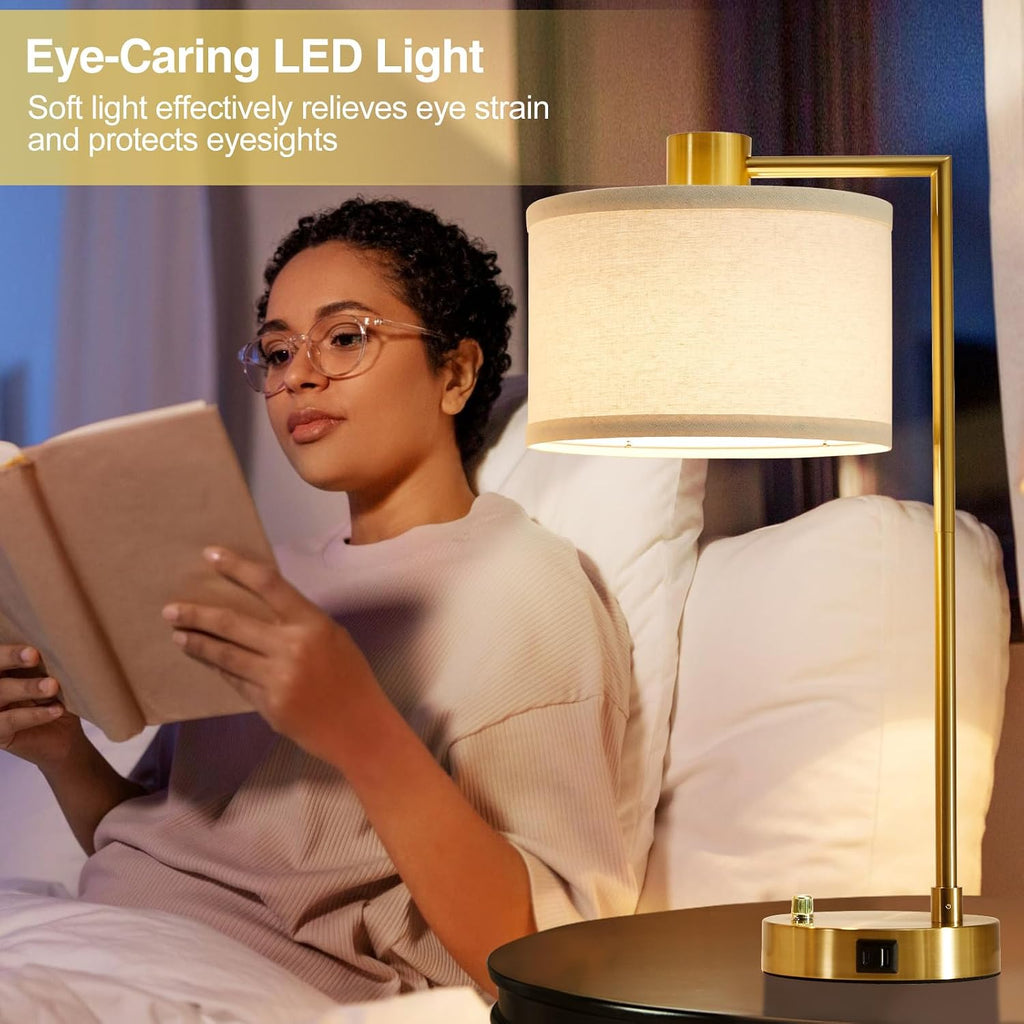 Luvkczc Table Lamp for Bedroom Set of 2 with USB C+A Ports, Fully Stepless Dimmable Bedside Lamp with Linen Lampshade, Nightstand Lamp…