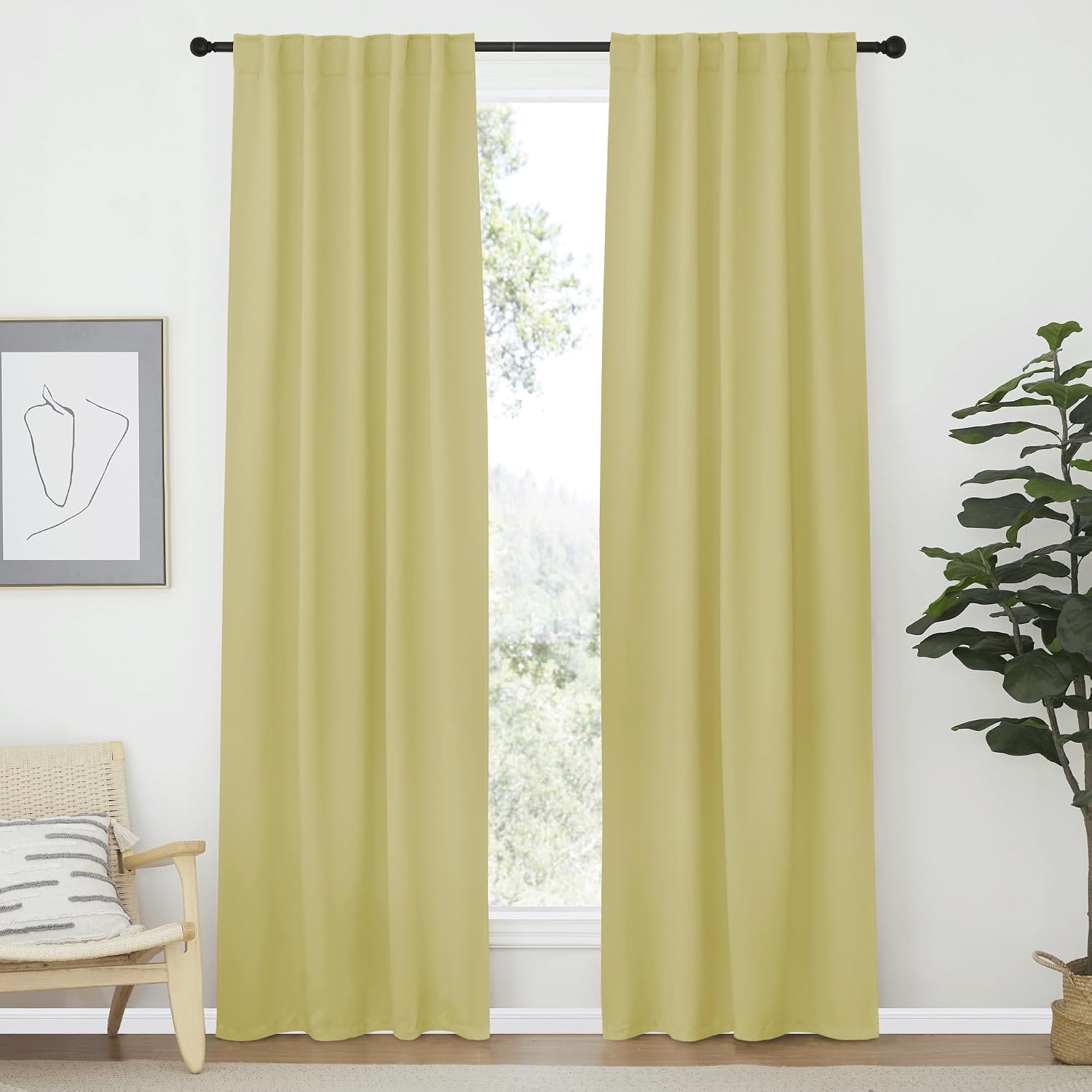 Nicetown Living Room Darkening Curtains - (Paler Yellow Color) W42 x L70, Set of 2, Home Decor Room Darkening Thermal Insulated Drapery Pan…
