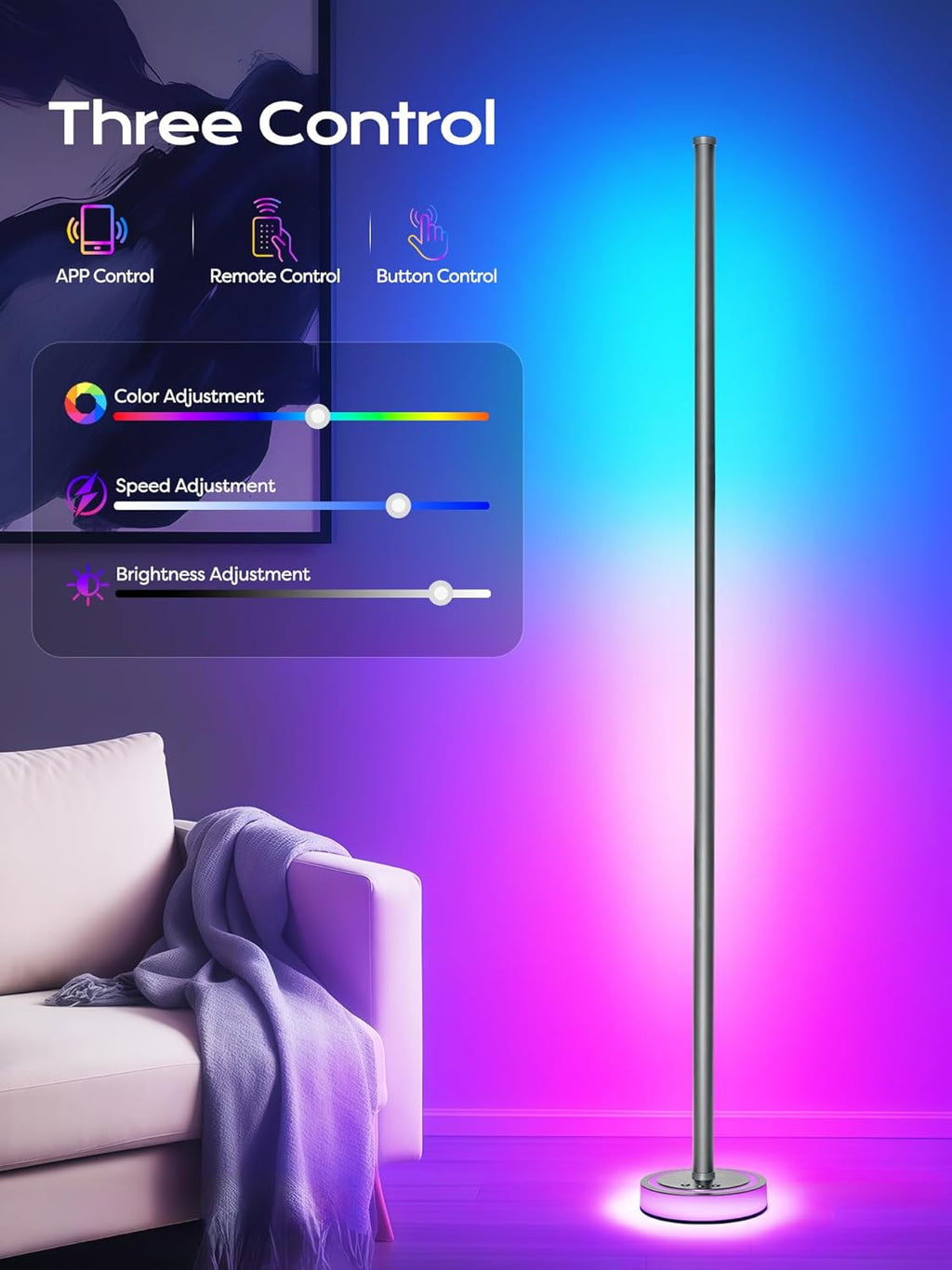Smart Corner Floor Lamp, RGBICW LED Standing Lamp with App Control, 16 Million Colors with Music Sync, Dimmable Ambient Light for…