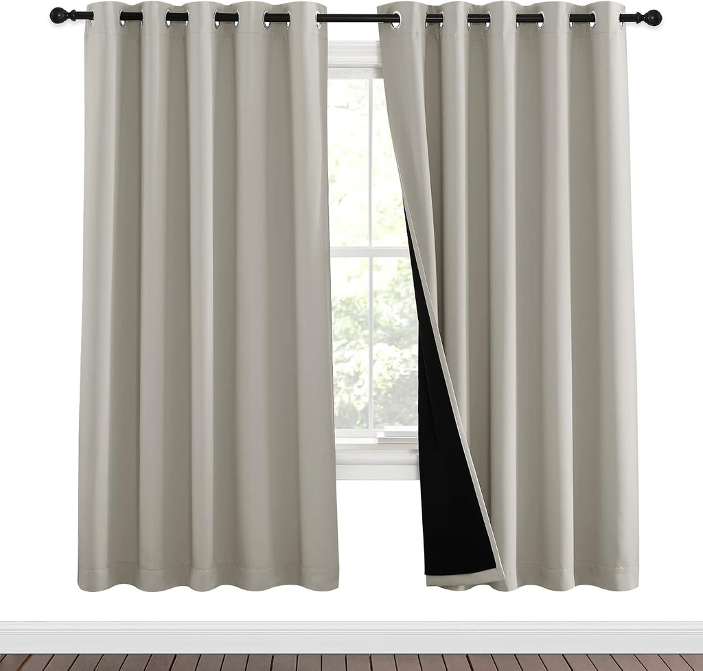 Nicetown 100% Blackout Window Curtain Panels, Full Light Blocking Drapes with Black Liner for Nursery, 72-inch Drop Thermal Insulated Drape…