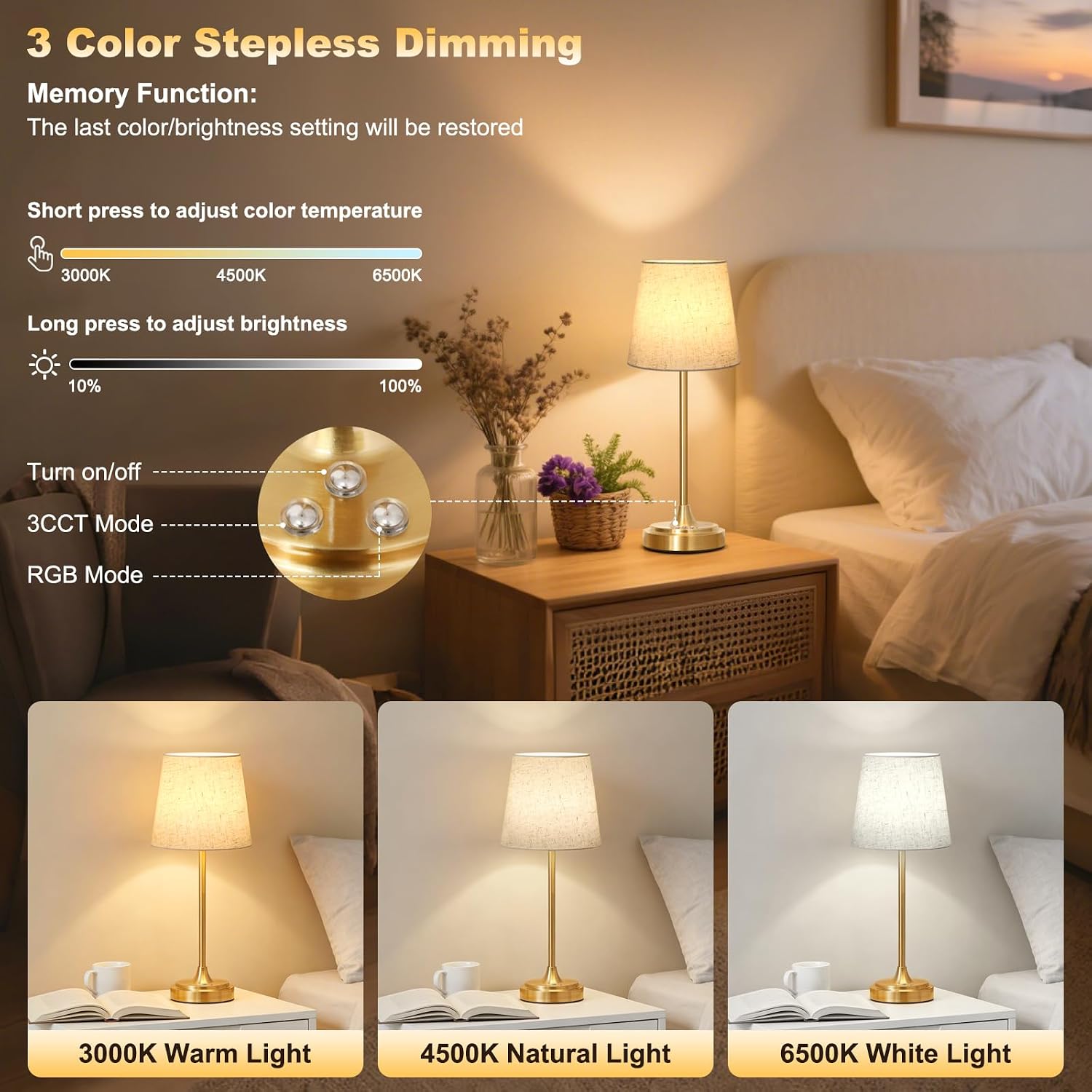 Wowag Cordless Table Lamp Rechargeable,5000mAh Battery Operated Desk Lamp,3 Colors & 7 RGB Stepless Dimmable, Touch Control Ambient Light…
