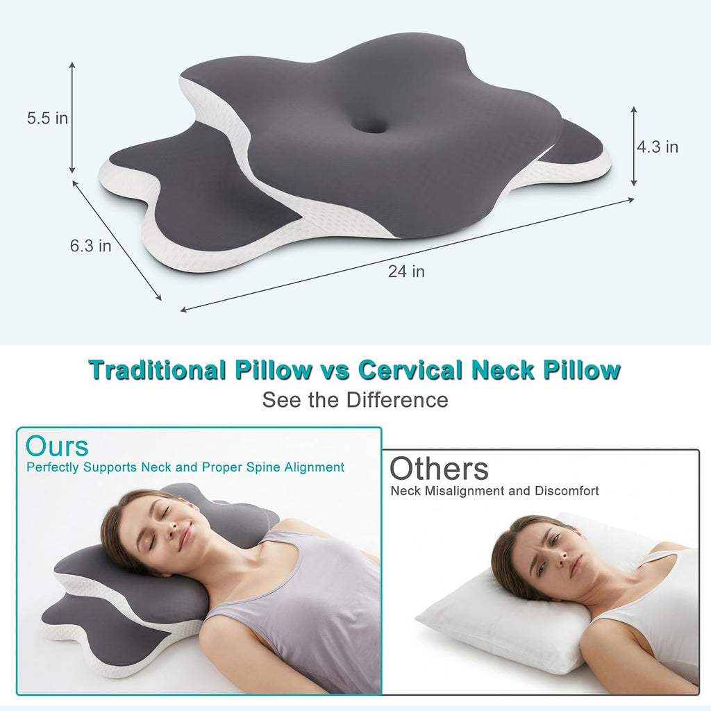 Esup Ergonomic Cervical Neck Pillow for, Adjustable Height Contour Memory Foam Orthopedic Bed Pillow for Sleeping, Ideal for Side, Back, a…