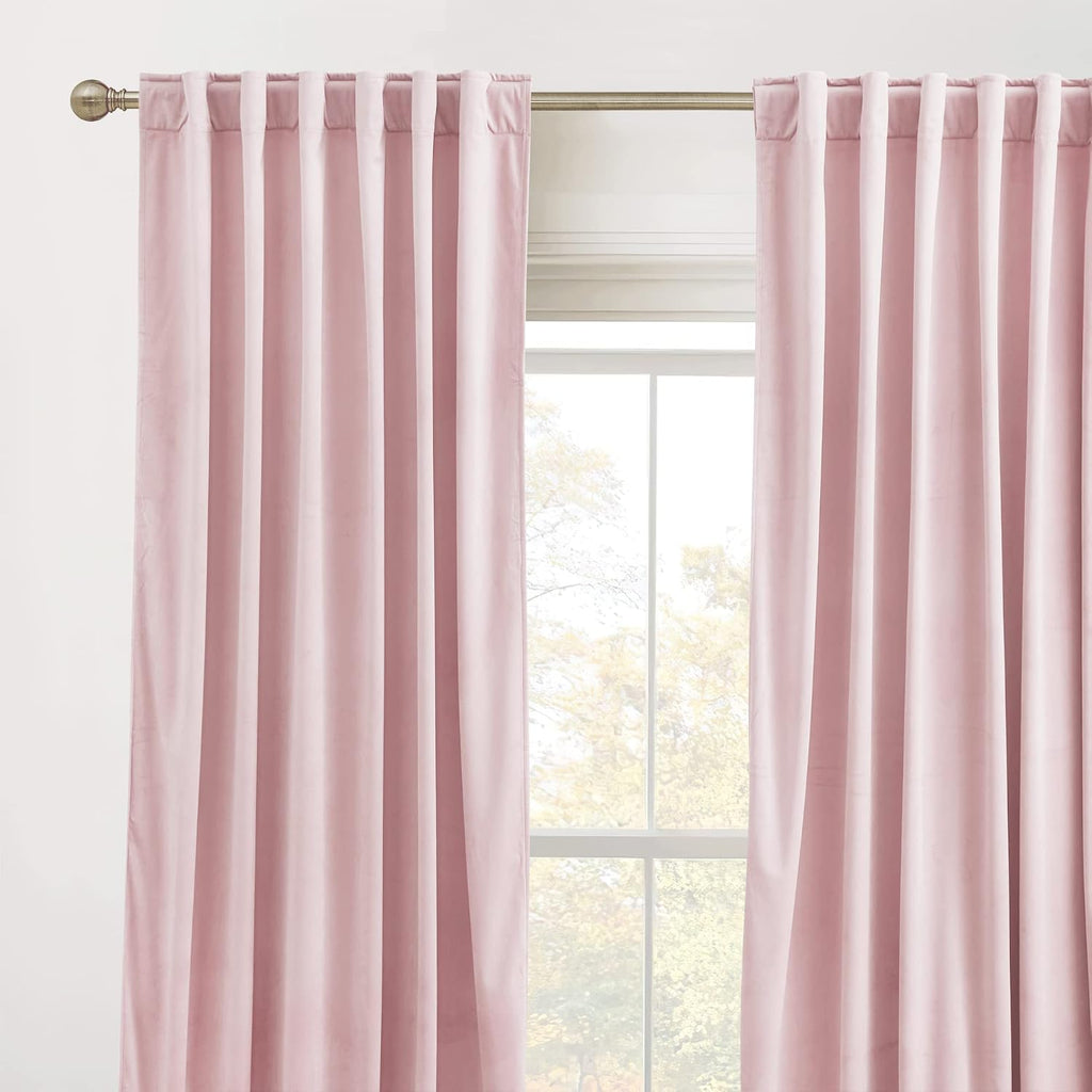 Rybhome RYB HOME Pink Velvet Curtains 84 inches - Blackout Curtains for Living Room, Thermal Insulated Noise Reducing Panels Soft Luxury Wi…