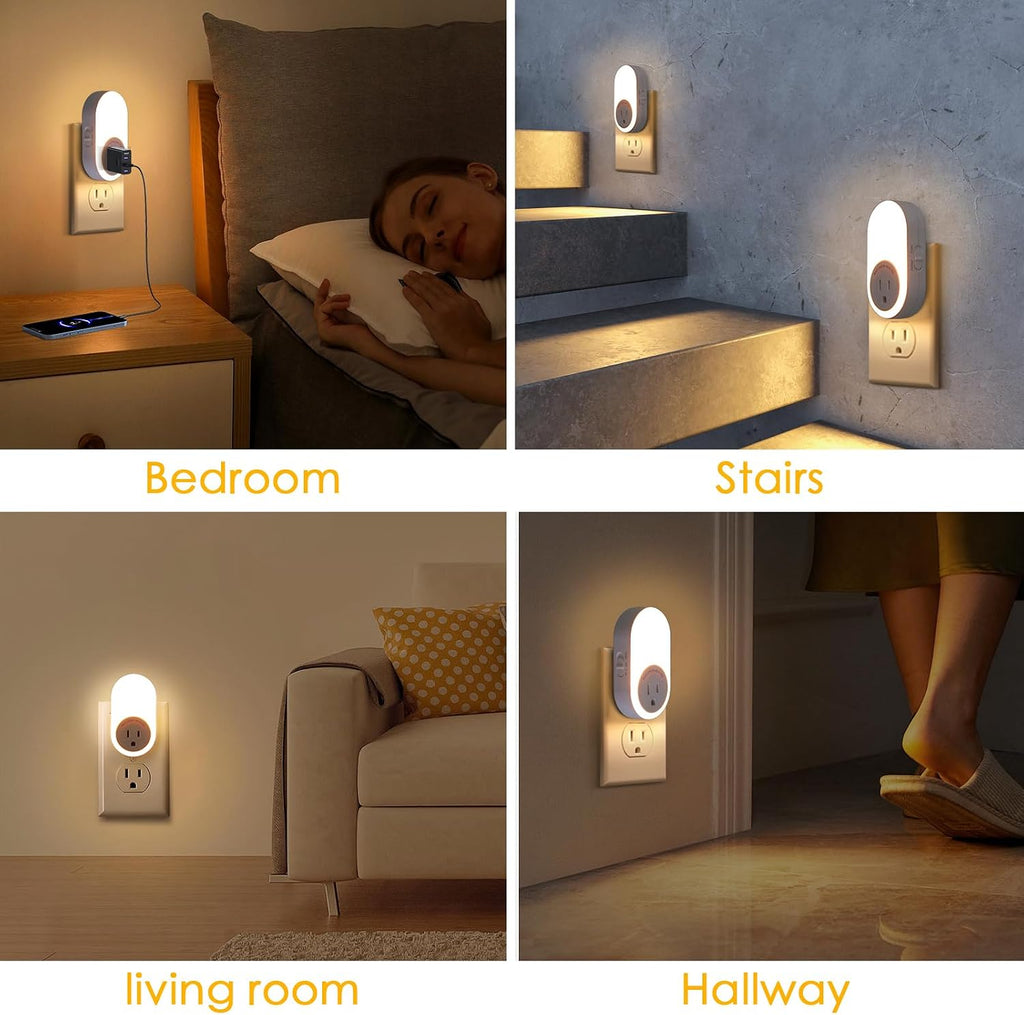 Dawnrise Night Lights Plug Into Wall, Dusk to Dawn Sensor Night Light with Power Outlet, CCT 2200K/4000K,5/20LM Adjustable Brightness for…