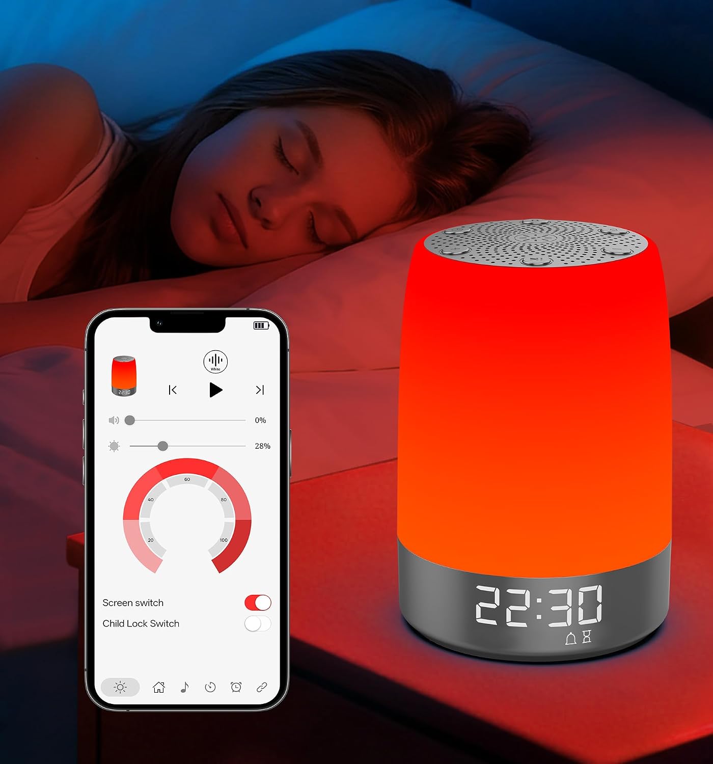 AnwellerSmart Anweller Smart Red Light relaxation Sleep Device White Noise Sound Machine with 5-Level Red Night Light (620–690nm) 32…