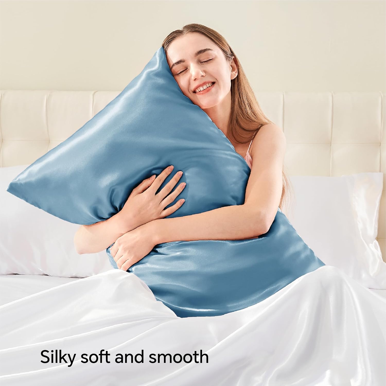Bedelite Satin Pillowcase with Zipper, Airy Blue Pillow Cases Queen Size Set of 2, Super Soft and Cooling Similar to Silk Pillow Cases, Gif…