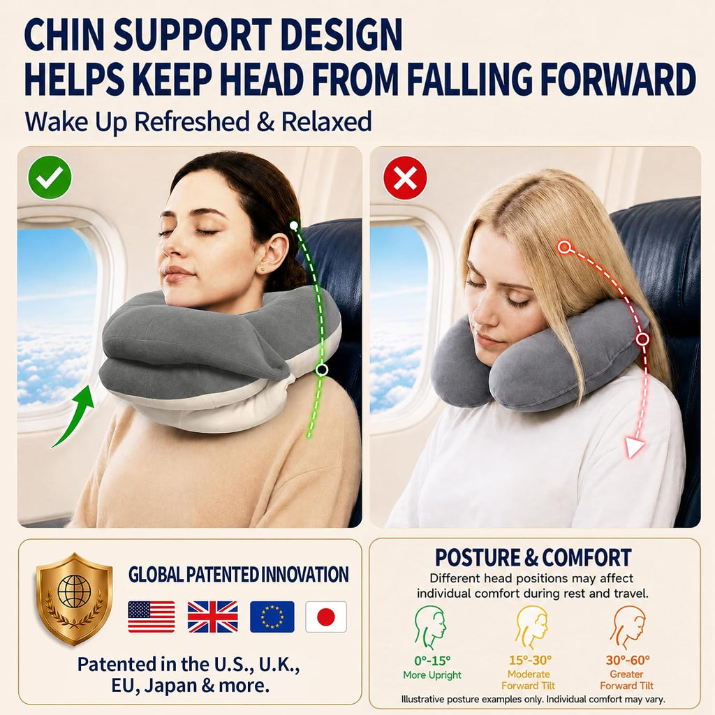 BUYUE Travel Neck Pillows for Airplanes, Memory Foam 360° Head Support Sleep for Long Flight, Skin-Friendly & Breathable, Kit with Eye…