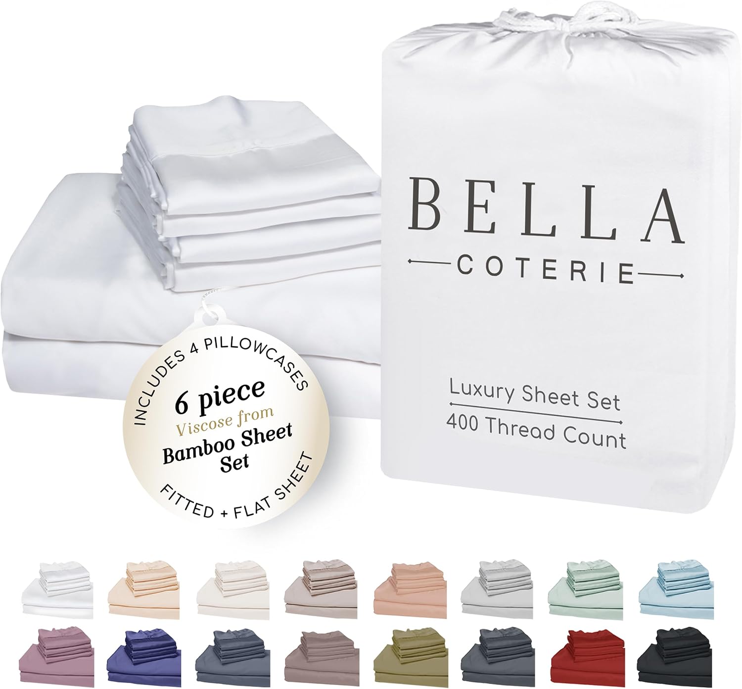 Bella Coterie 6 Piece Luxury Bamboo Viscose California King Size Sheet Set | 100% Organically Grown | Cooling for Hot Sleepers | 18" Deep…