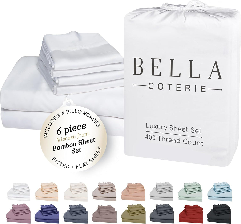 Bella Coterie 6 Piece Luxury Bamboo Viscose King Size Sheet Set | 100% Organically Grown | Cooling for Hot Sleepers | 18" Deep Pocket |…