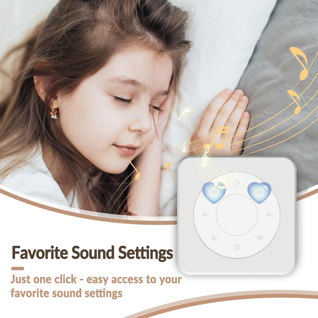 White Noise Sound Machine, Noise Machine for 20 Soothing Sounds, 2 Customizable Shortcut Buttons, Timer, Memory Function, USB-A Cable…
