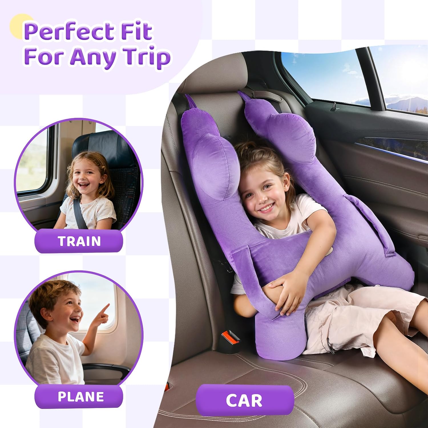 FLORICH Kids Travel Pillow, Car Sleeping Travel Pillow for Kids, Washable H-Shaped Pillow for Adults and Children to Support Head and…