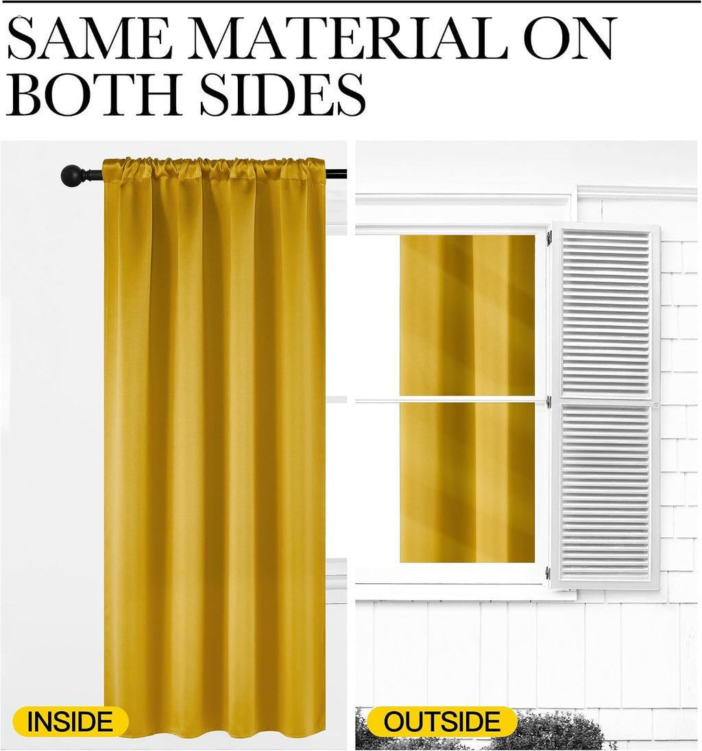 NICETOWN Gold Blackout Cafe Faux Silk Curtains for Small Windows, 42" Wide by 36" Long, 2 Panels, Rod Pocket Privacy Blackout Satin…