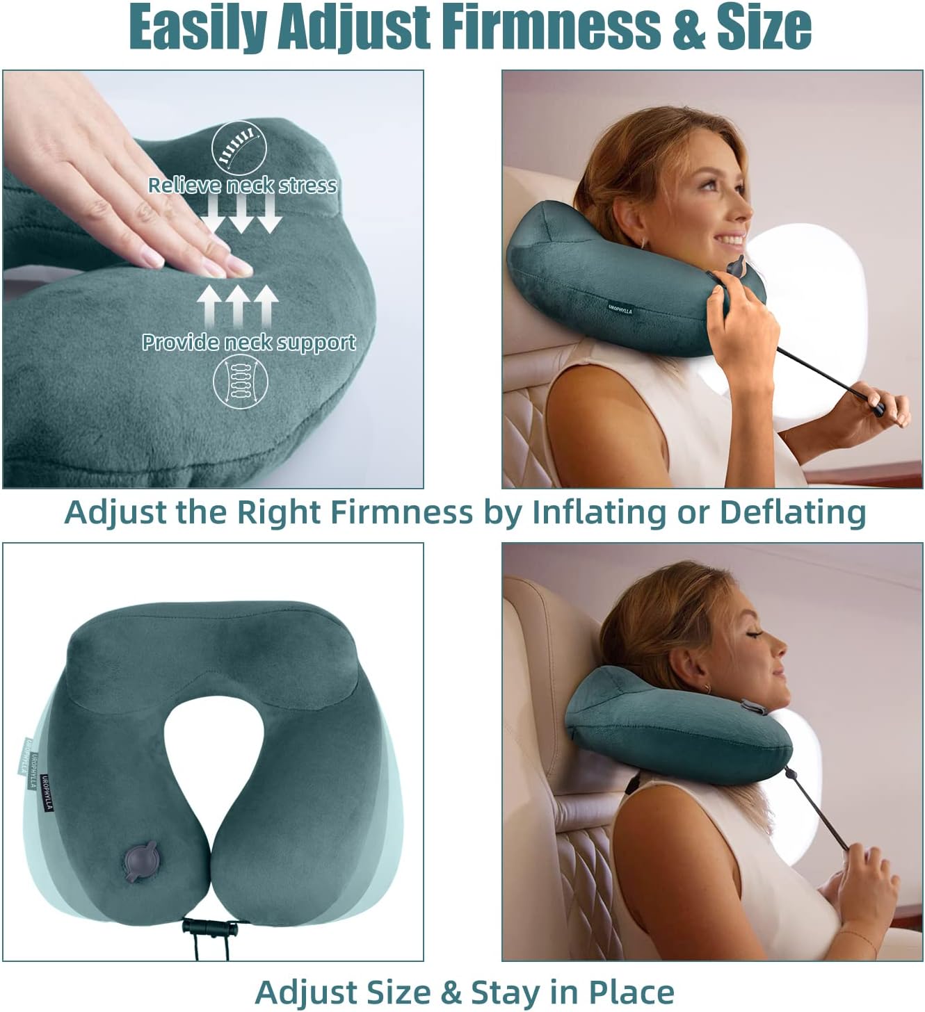 Compact Travel Neck Pillow for Airplanes, Super Soft Velvet Neck Support, Adjustable Firmness, Inflatable Plane Pillow for Long Flights…