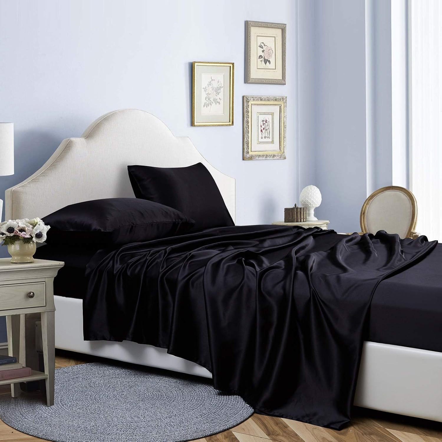 Lcbd Satin Pillowcase Queen Size for Hair and Skin, Black Silk Satin Pillowcases Set of 2, Satin Cooling Pillow Covers with Envelope Closur…
