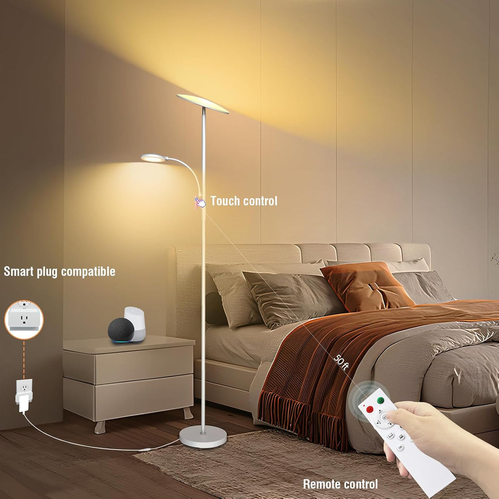 Marctronic White Floor Lamps for Living Room, 44W/4500LM Super Bright 2 in 1 LED Floor Lamp with Remote, Stepless Dimmable, 69" Tall Standi…