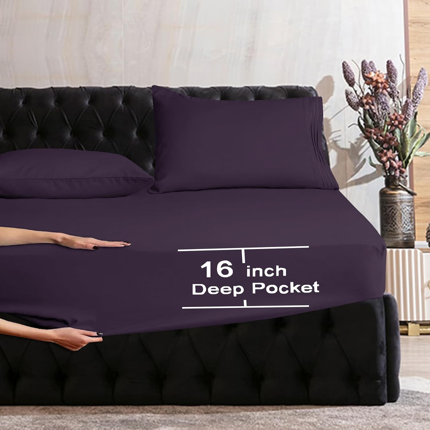 MocassiLuxuryBedding Mocassi Queen Sheet Set - Luxury Hotel 1800 Premier Bedding Sheets & Pillowcases - Ultra Soft Breathable & Cooling Bed…