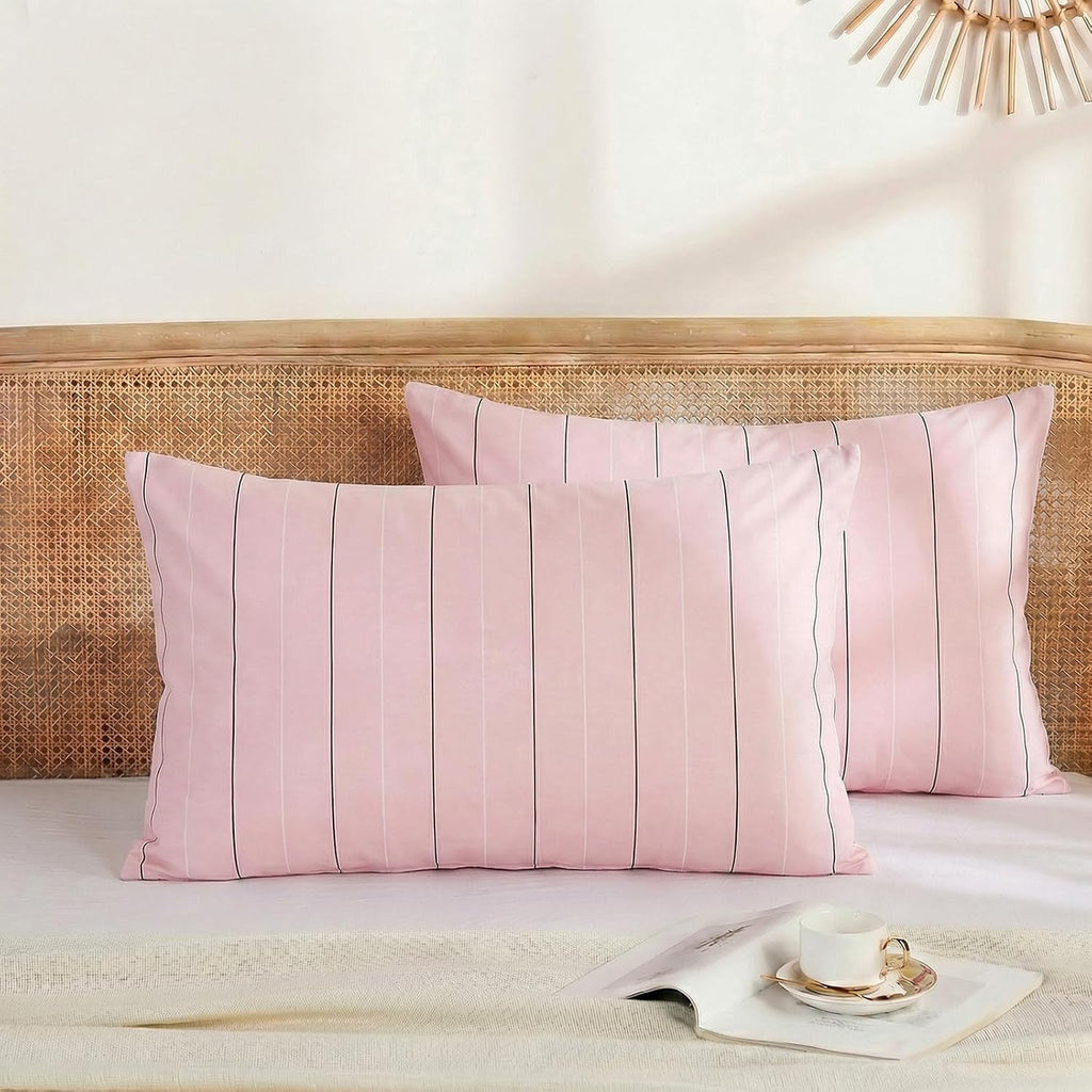 Merryword Pink Striped Pillowcases, 100% Cotton Pillow Cases, King Size Pillowcases, Soft Breathable Pinstripe Pillow Covers, Set of 2 Cott…