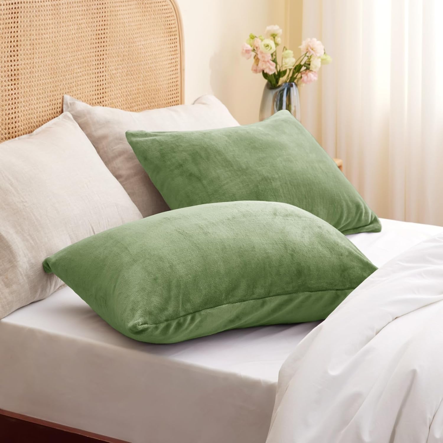 Bedelite Flannel Pillowcases Standard Set of 2, Super Soft Fleece Pillow Case Cover with Zipper for Bedroom, Sofa, Couch, Luxury Cozy Velvet…