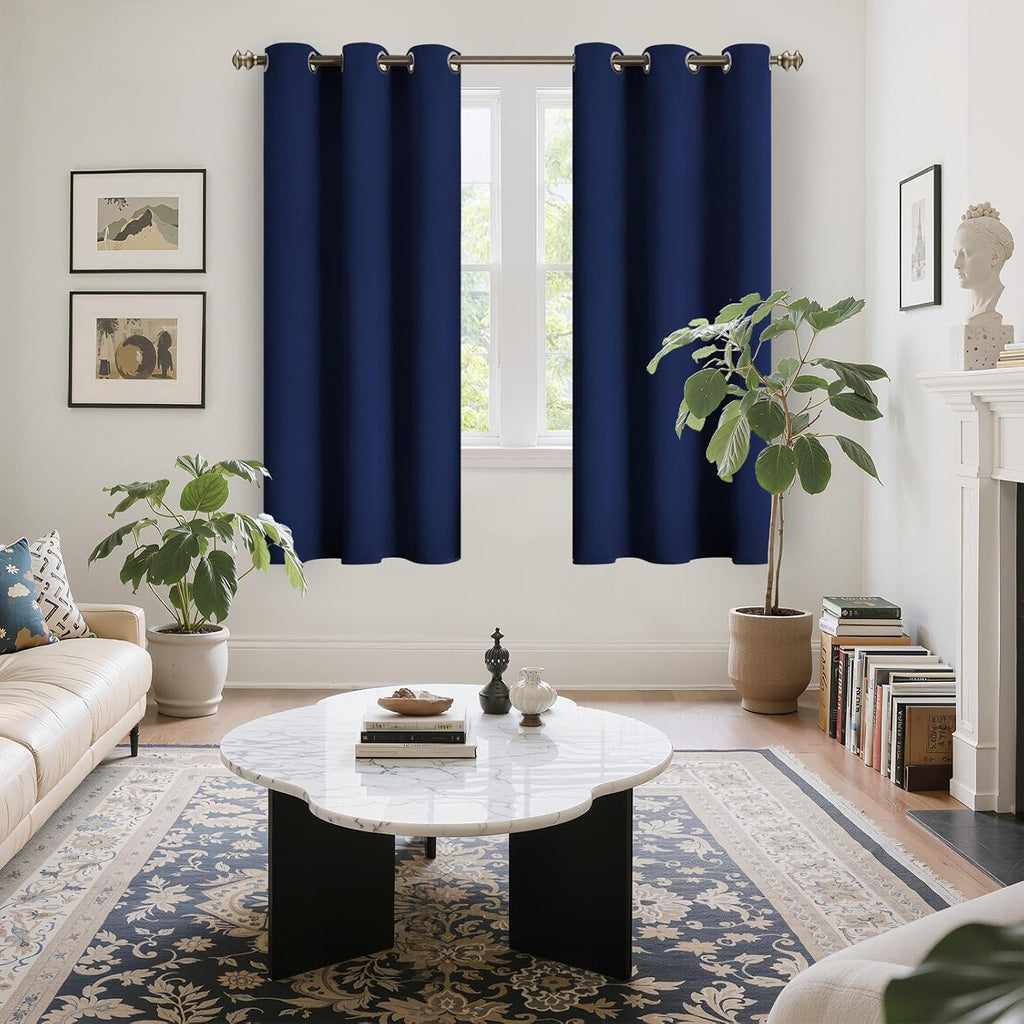 YoungsTex Navy Blue Blackout Curtains 63 Inches Long for Bedroom - Room Darkening Drapes with Grommet Thermal Insulated Privacy for Living…