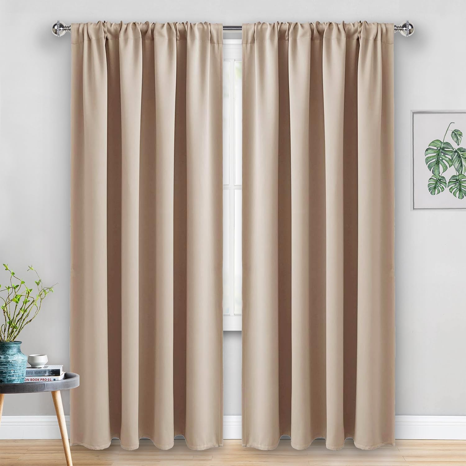 Jiuzhen Blackout Curtains for Bedroom - Thermal Insulated Room Darkening Rod Pocket Curtains for Living Room, Set of 2 Panels with Tiebacks…