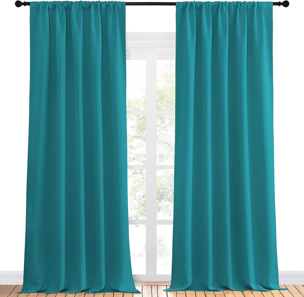 NICETOWN Peacock Blue Blackout Curtains Panels for Window, Thermal Insulated Rod Pocket Blackout Drapes/Draperies for Living Room (2…