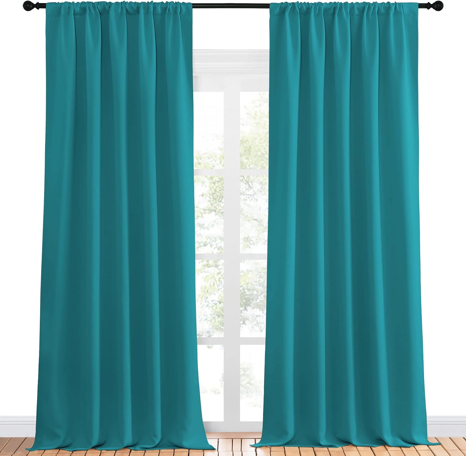 NICETOWN Peacock Blue Blackout Curtains Panels for Window, Thermal Insulated Rod Pocket Blackout Drapes/Draperies for Living Room (2…