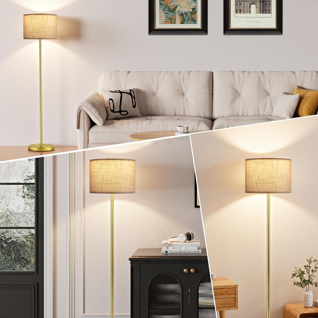 Ambimall 60'' Modern Floor Lamp with Shade, Tall Lamps for Living Room, Bedroom, Office, Dining Room, Linen Grey Shade with Brushed Gold Po…