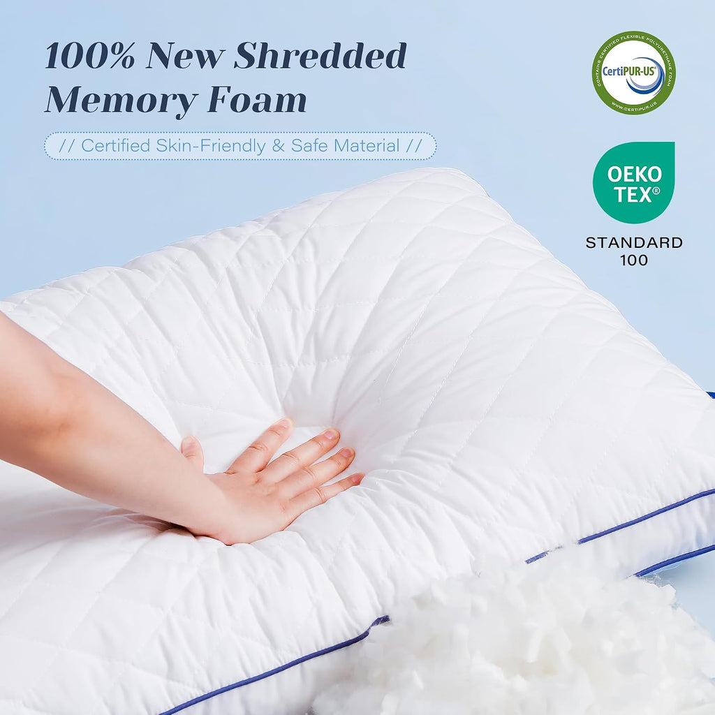Shredded Memory Foam Pillows Standard Size Set of 2, Soft Bed Pillow for Side and Back Sleepers, Medium Firm Pillows 2 Pack with…