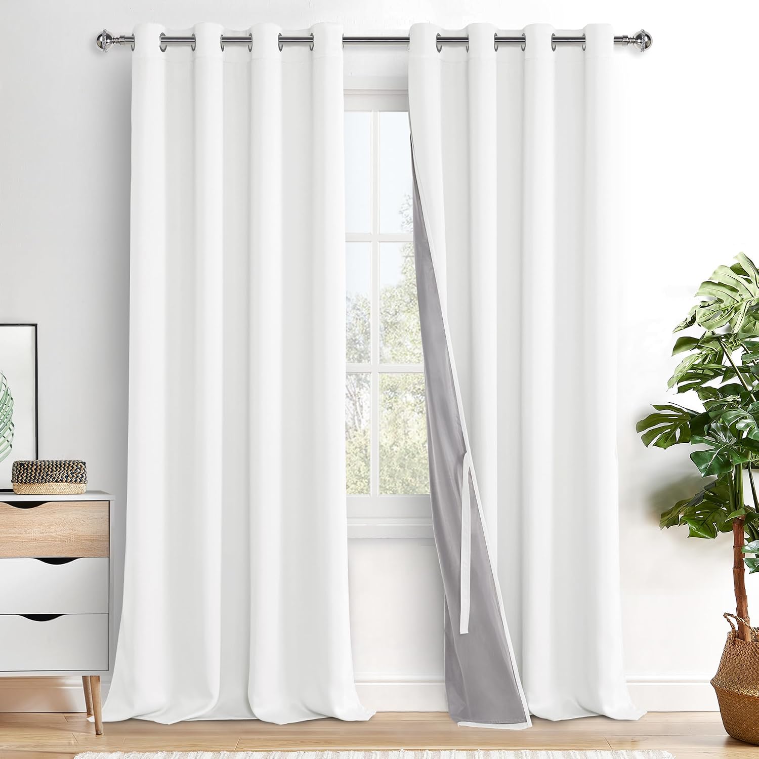 Xwzo Total Blackout Curtains 95 Inches Long- Double Layer Full Room Darkening & Energy Efficiency Grommet for Extra Wide Windows Sewn with…