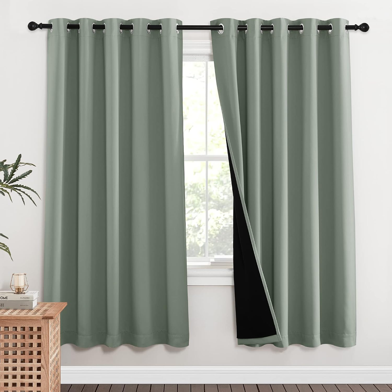 Nicetown 100% Blackout Window Curtain Panels, Full Light Blocking Drapes with Black Liner for Nursery, 72-inch Drop Thermal Insulated Drape…