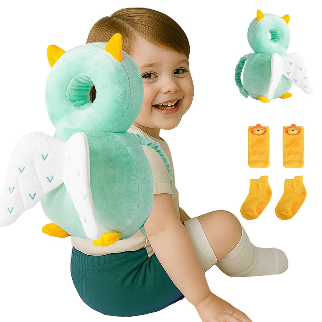 Baby Head Protector Backpack (9 to 24 Months) - Cute Head Guard Pillow with Knee Pads and Socks, Crawling and Walking Safety Set, Toddler…